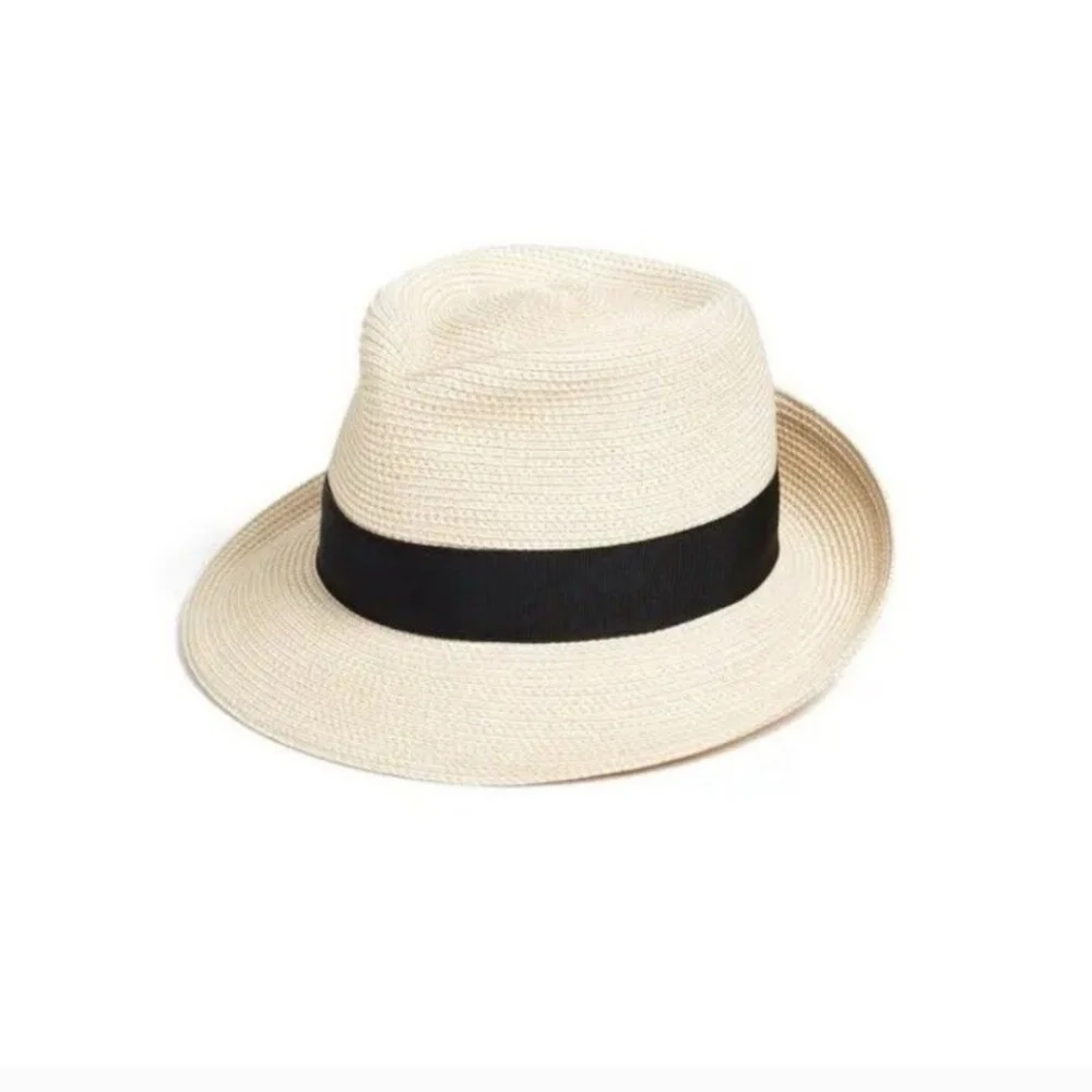 Eric Javits Classic Squishee Straw Packable Fedora Sun Hat Cream/Black - Picture 2 of 16